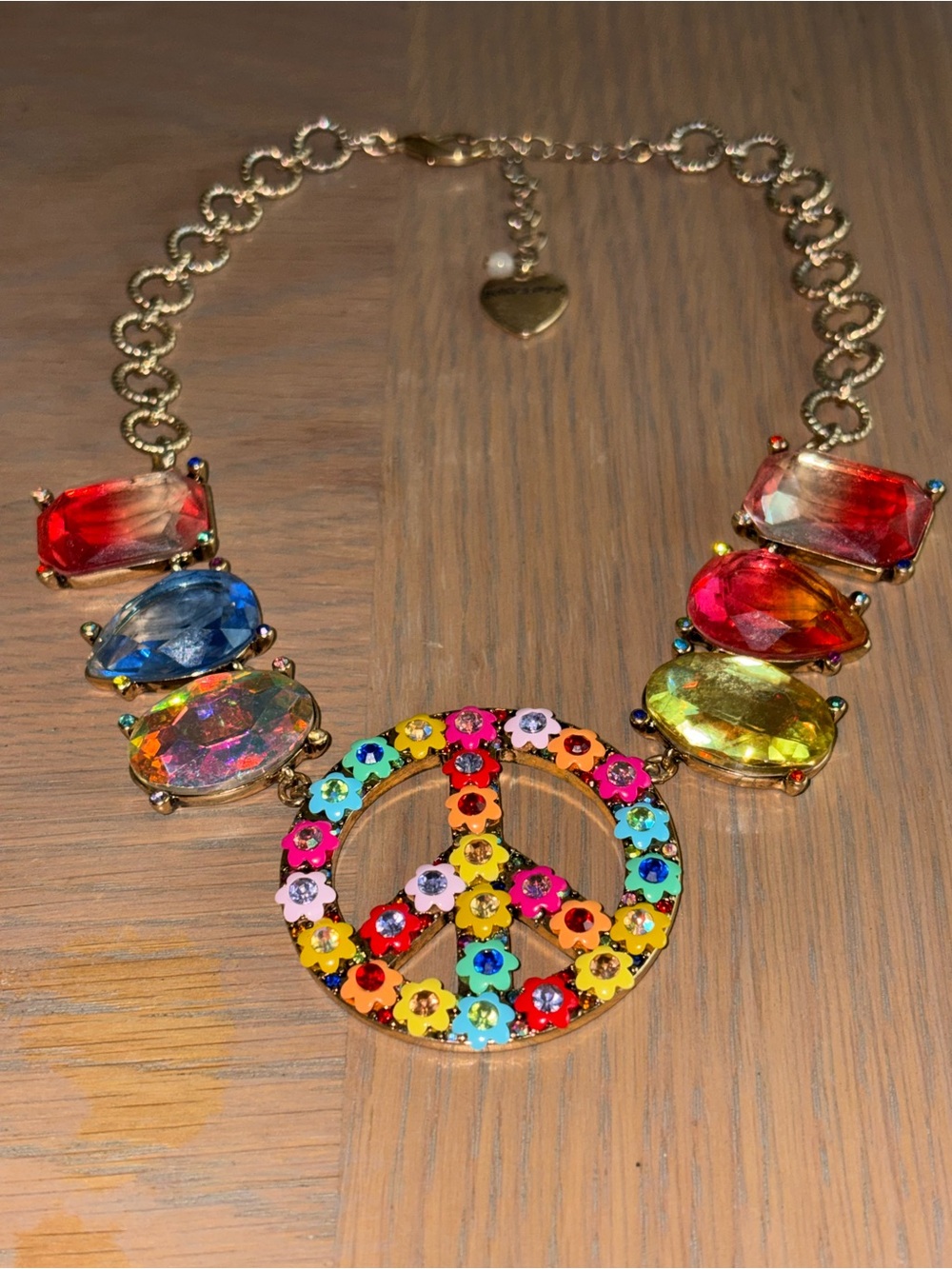 Betsey Johnson Peace Sign Crystal Necklace - Women Jewelry — Very Good Condition